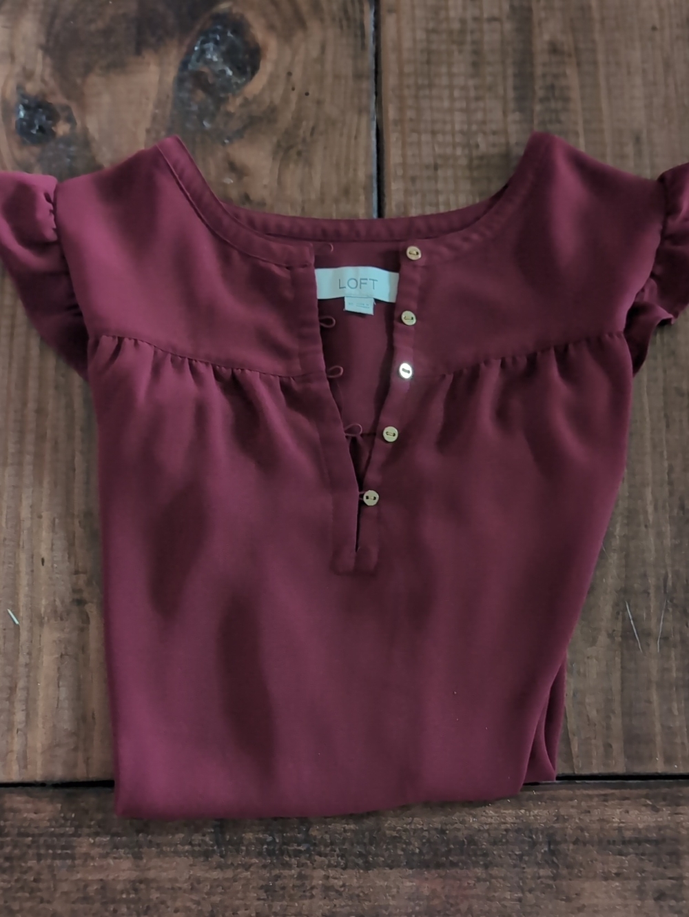LOFT Women's Deep Wine Button-Front Blouse